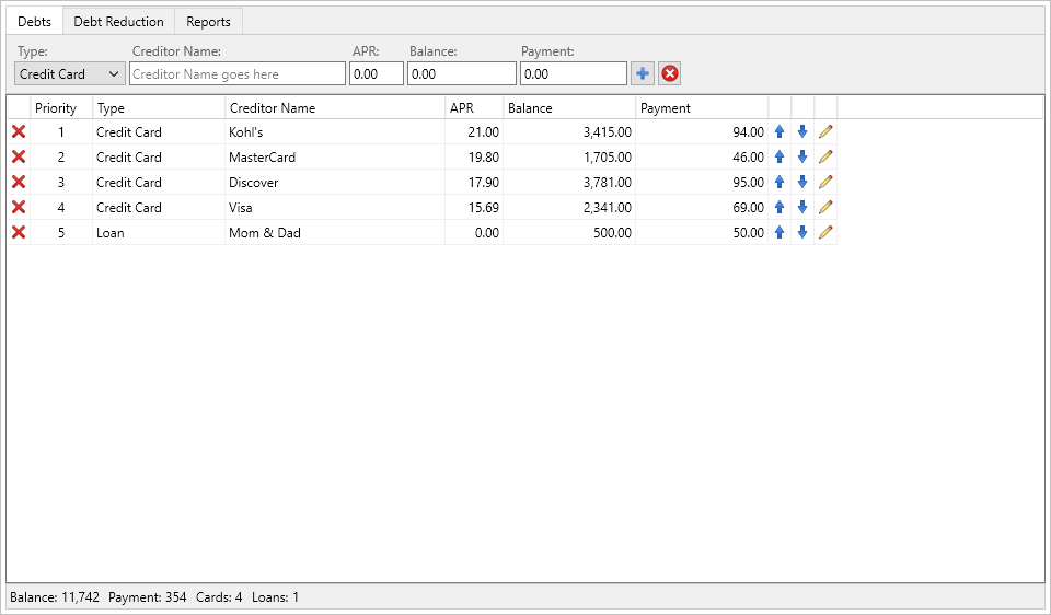 Debts Tab